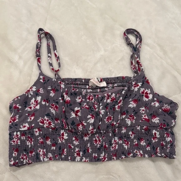 Blush Floral Red and Gray Crop Top - Picture 1 of 4